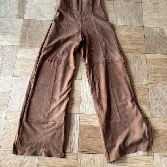 Marianne Vanderwilt Leather Suede Jumpsuit Brown Tan Halter Pants Fringe Wrap - Picture 6 of 15